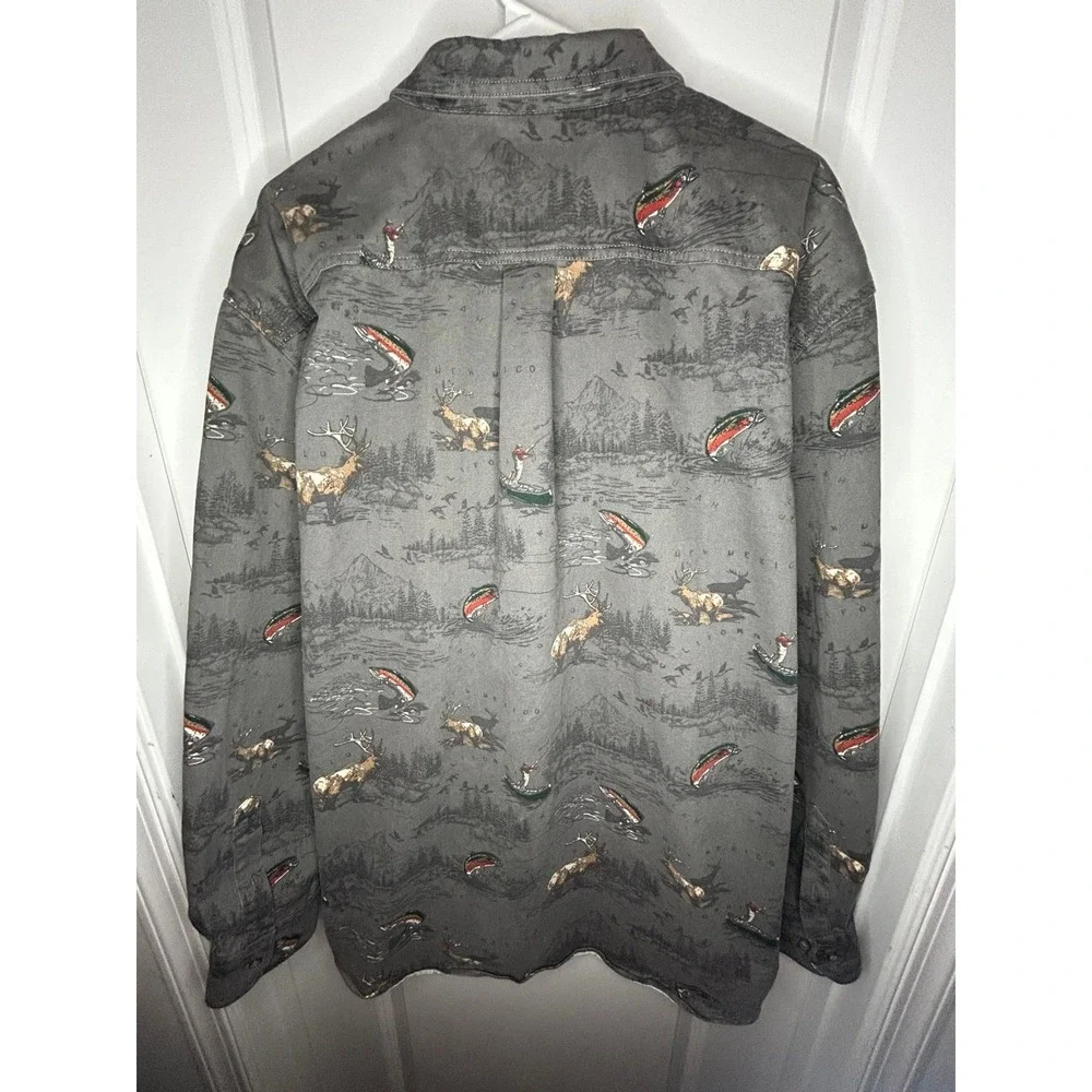Vintage Y2k Nature Deer Fishing Buttoned AOP Western Style Long Sleeve Shirt